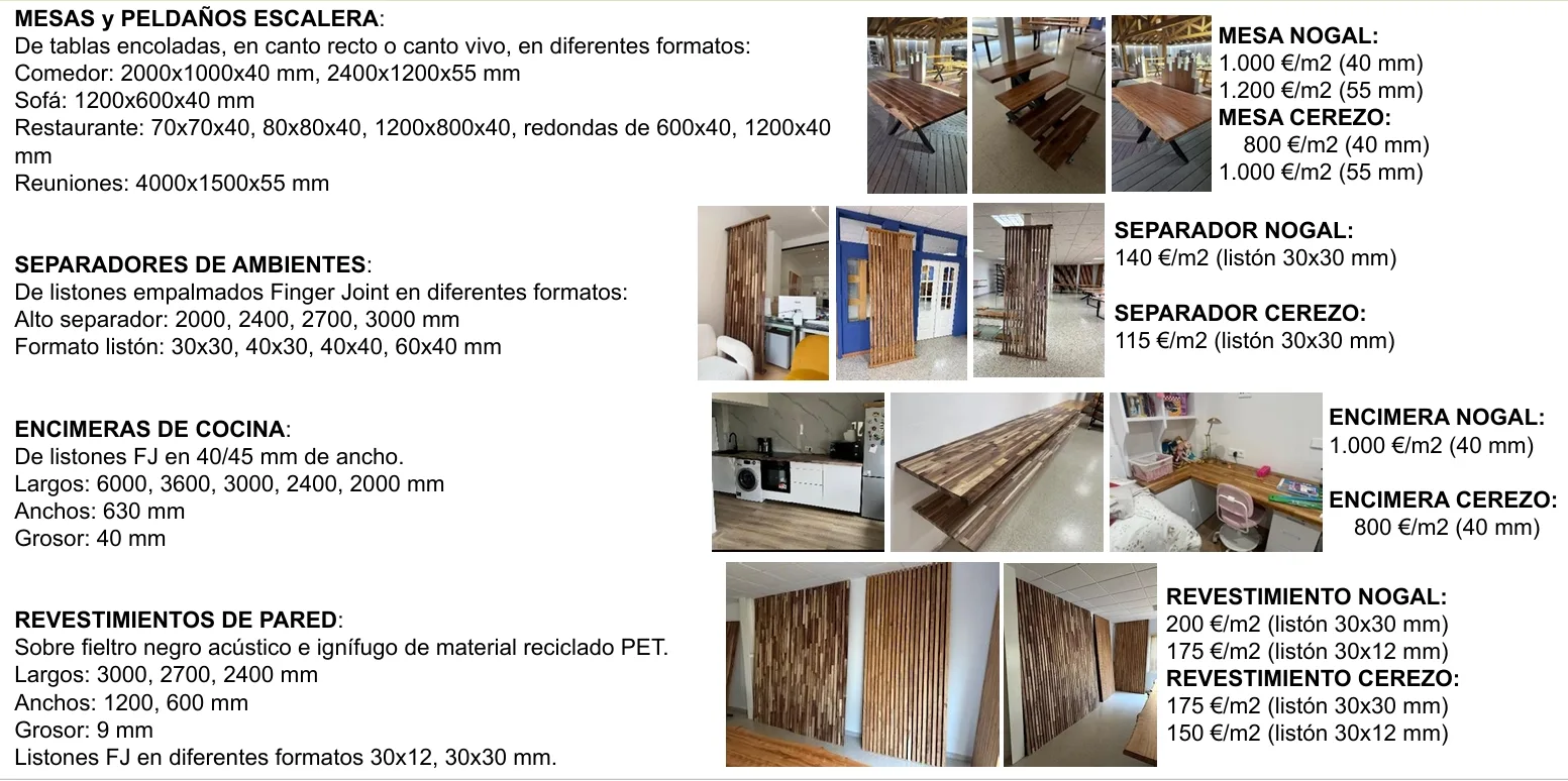 Oferta de productos de nogal negro y cerezo americano